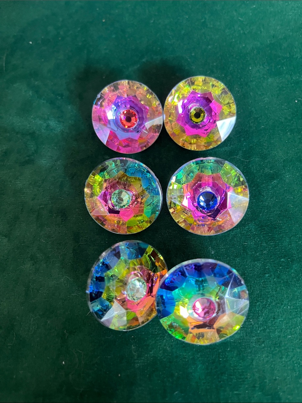3 pair Rainbow Mermaid AB acrylic button Earrings - Multicolor Sparkle